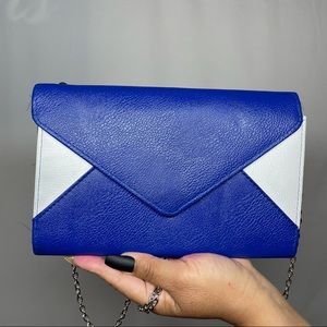 Blue and White Clutch/Envelope Purse with Strap